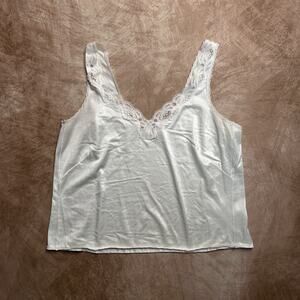 Vintage 70s Warner's Satin Lace Trim Tank Top White Sleeveless Slip Women's 36